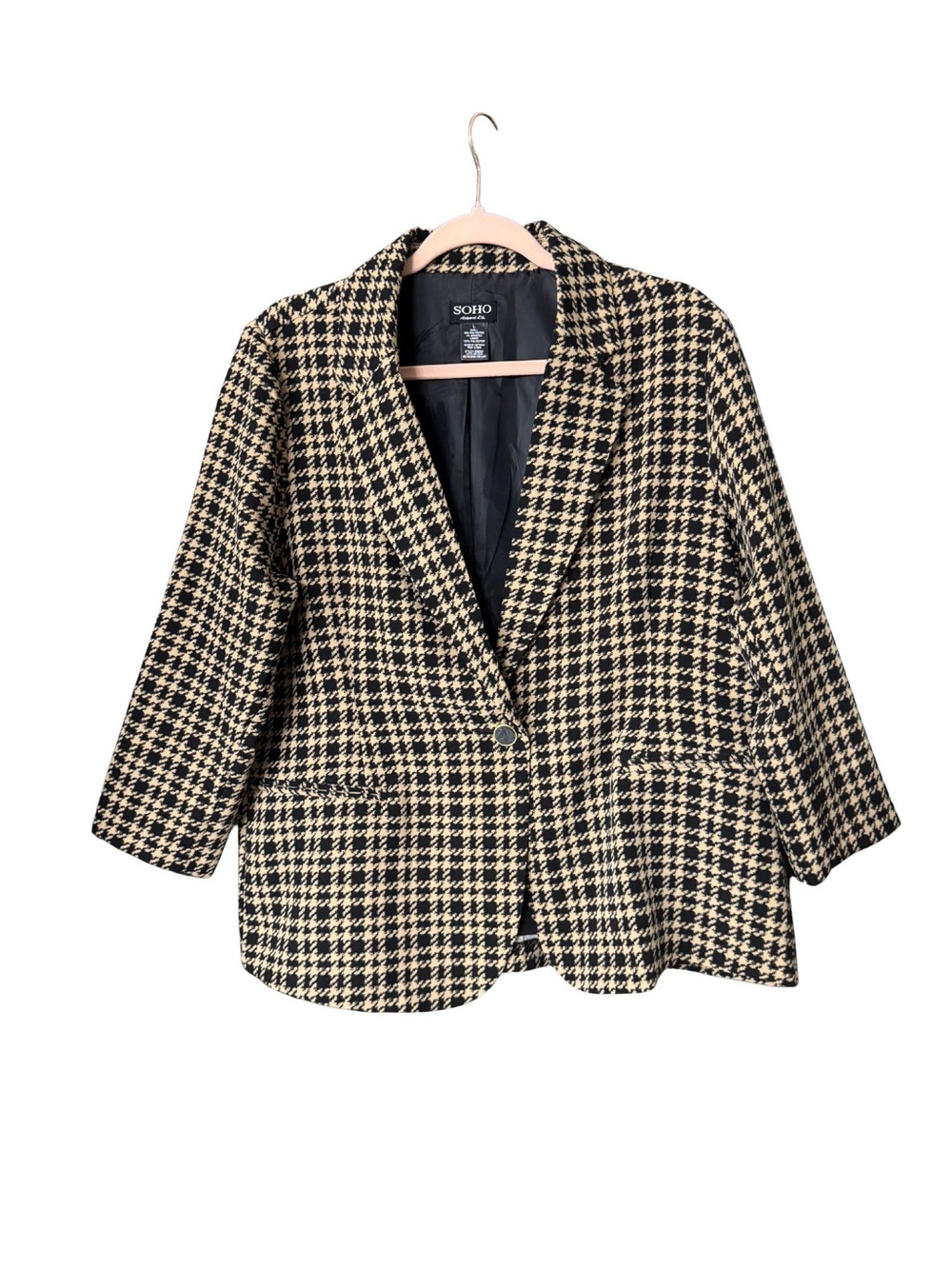 SOHO Black & Cream Houndstooth Blazer Jacket